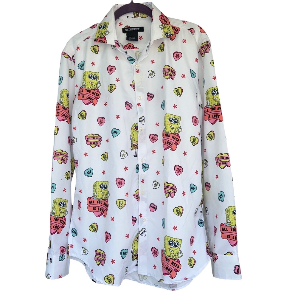 Suitmeister Spongebob All You Need Is Love Button Up Shirt Mens Large